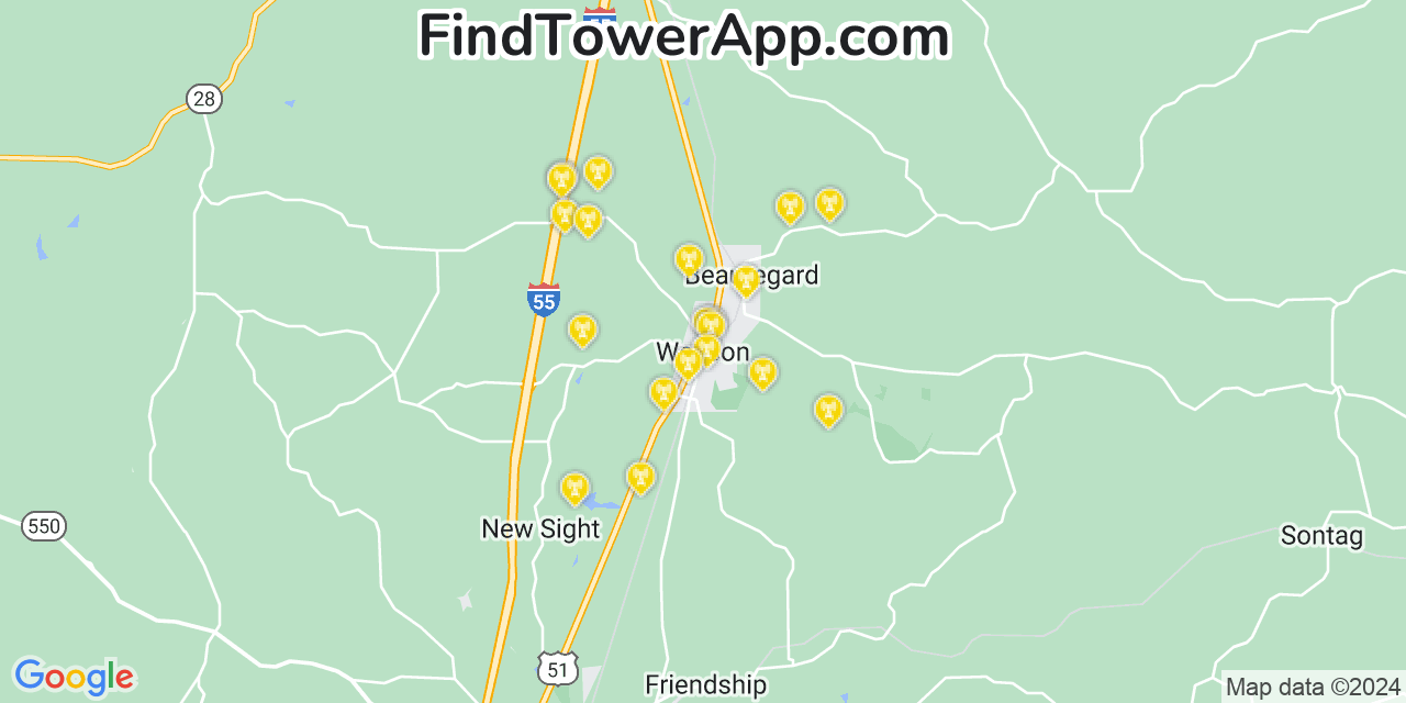 T-Mobile 4G/5G cell tower coverage map Wesson, Mississippi