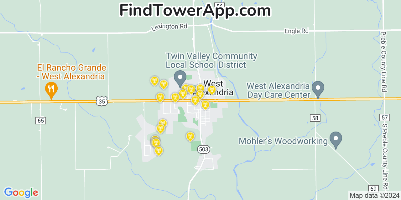 T-Mobile 4G/5G cell tower coverage map West Alexandria, Ohio