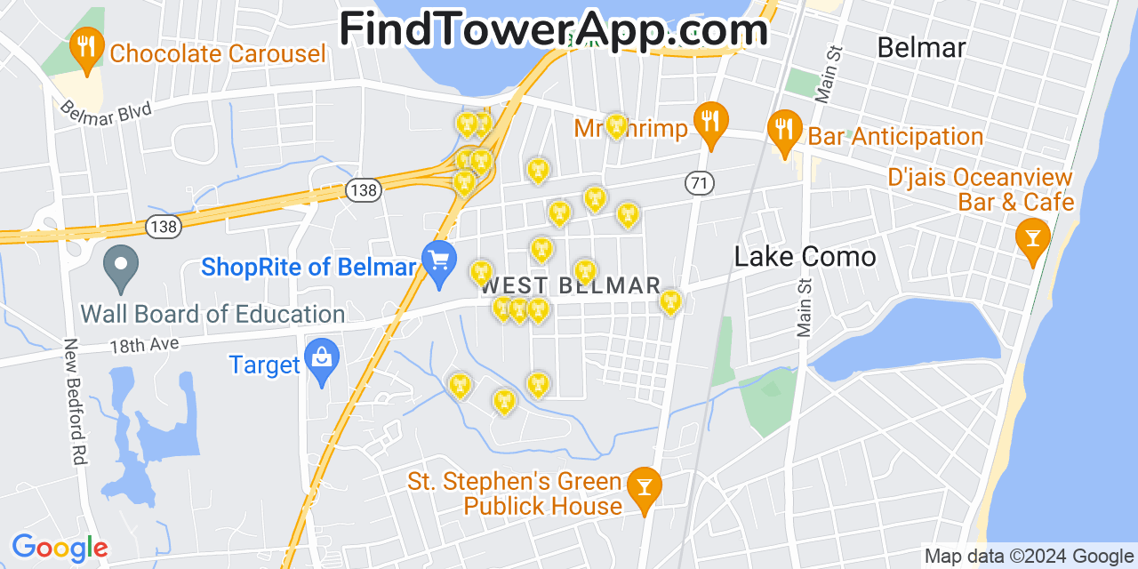 AT&T 4G/5G cell tower coverage map West Belmar, New Jersey