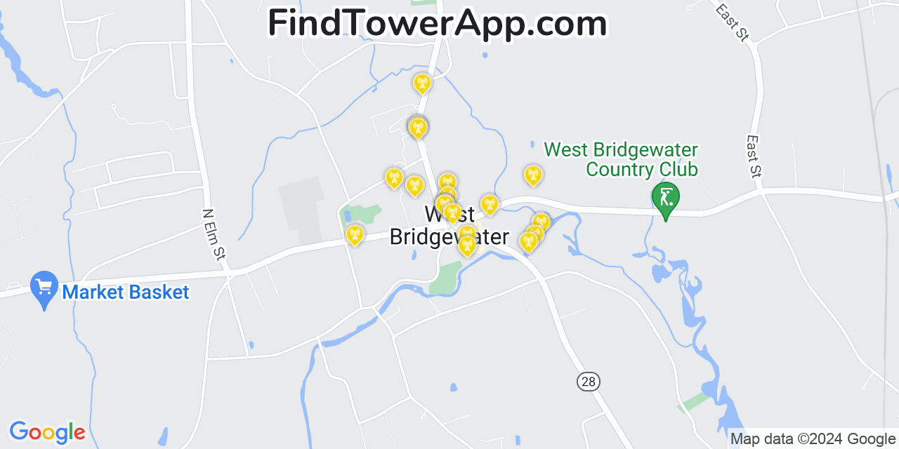 AT&T 4G/5G cell tower coverage map West Bridgewater, Massachusetts