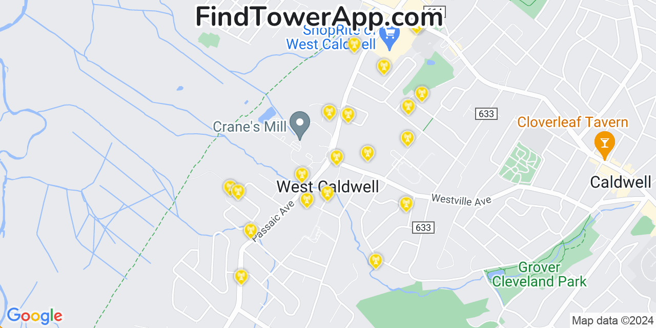 AT&T 4G/5G cell tower coverage map West Caldwell, New Jersey