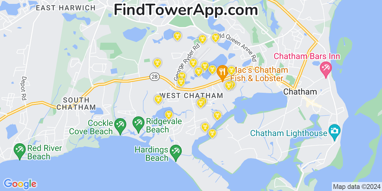 Verizon 4G/5G cell tower coverage map West Chatham, Massachusetts