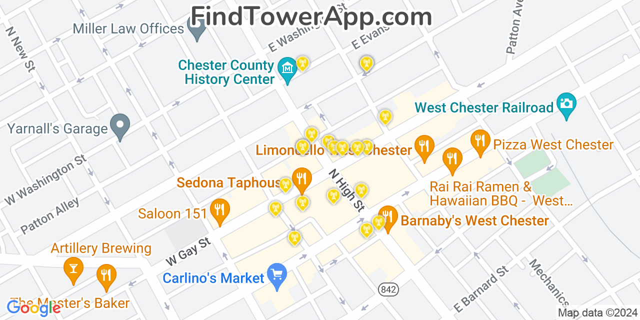 AT&T 4G/5G cell tower coverage map West Chester, Pennsylvania