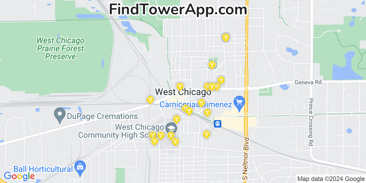 AT&T 4G/5G cell tower coverage map West Chicago, Illinois