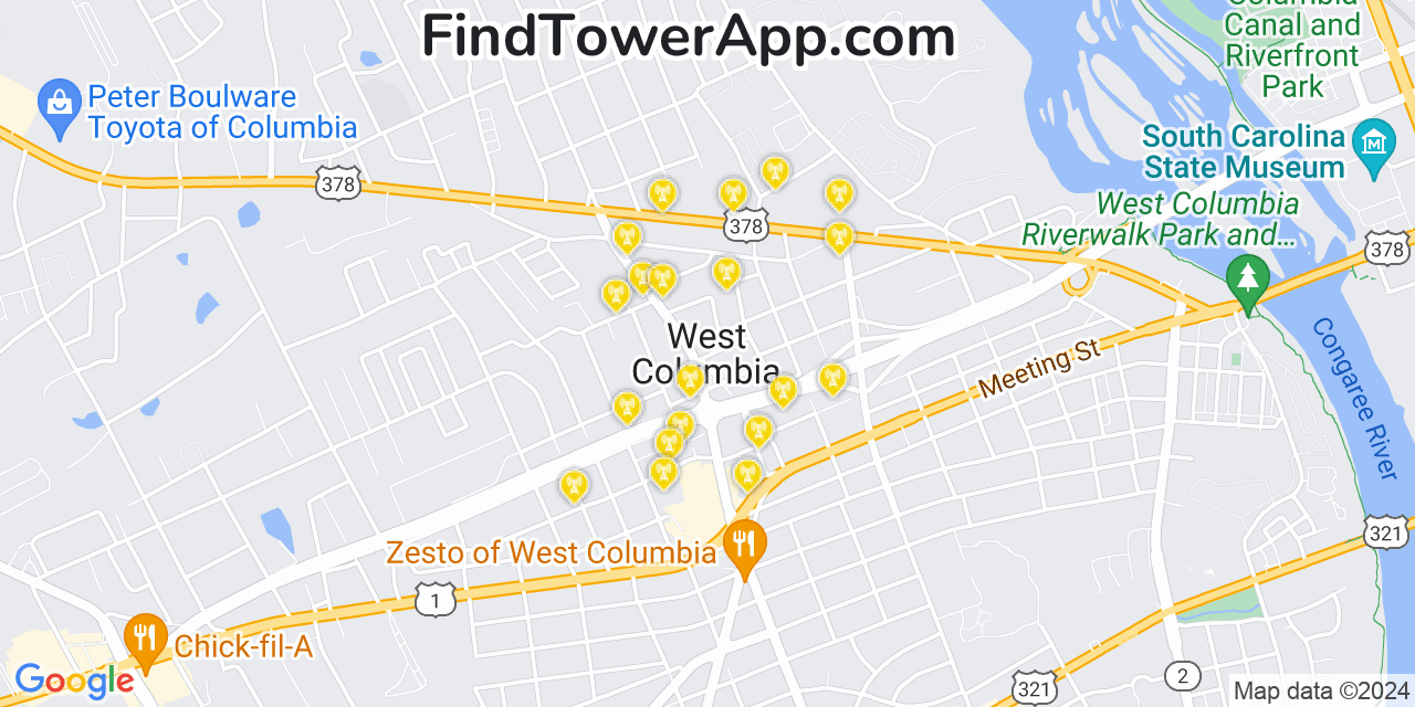 Verizon 4G/5G cell tower coverage map West Columbia, South Carolina