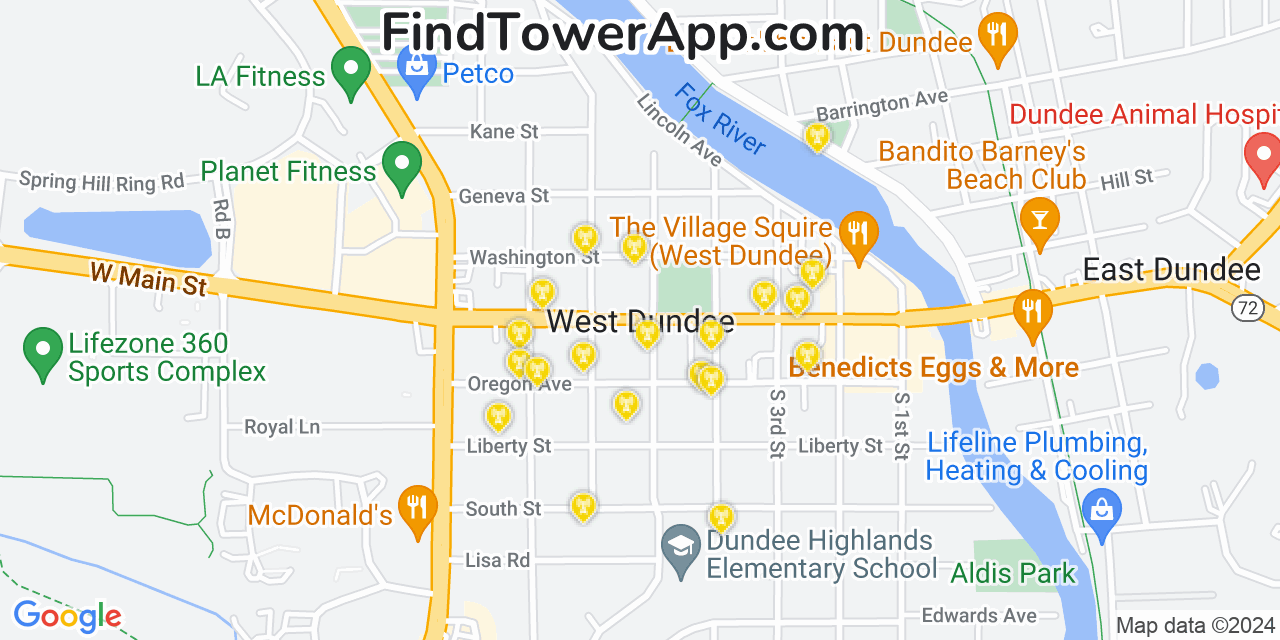 AT&T 4G/5G cell tower coverage map West Dundee, Illinois