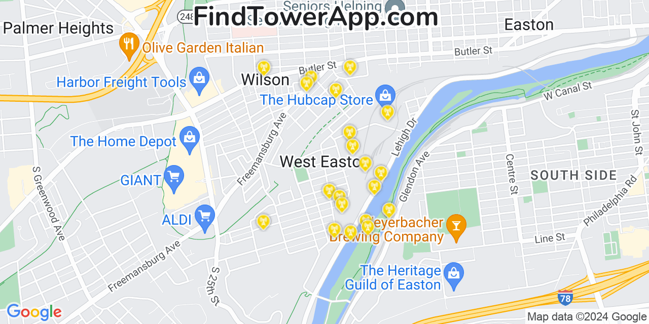 AT&T 4G/5G cell tower coverage map West Easton, Pennsylvania