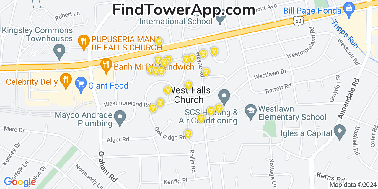 T-Mobile 4G/5G cell tower coverage map West Falls Church, Virginia