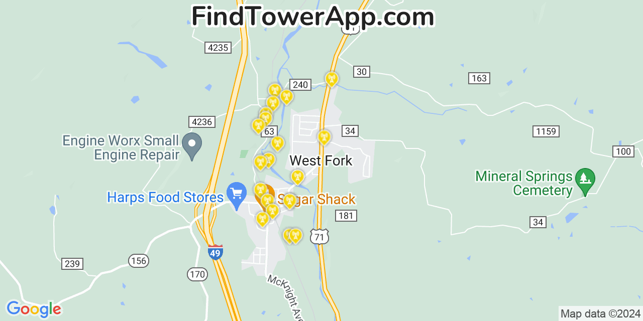 Verizon 4G/5G cell tower coverage map West Fork, Arkansas