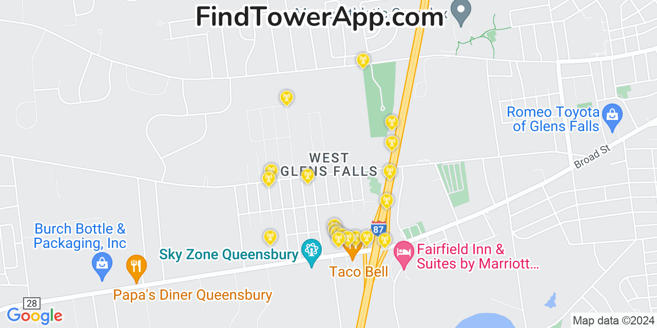 AT&T 4G/5G cell tower coverage map West Glens Falls, New York