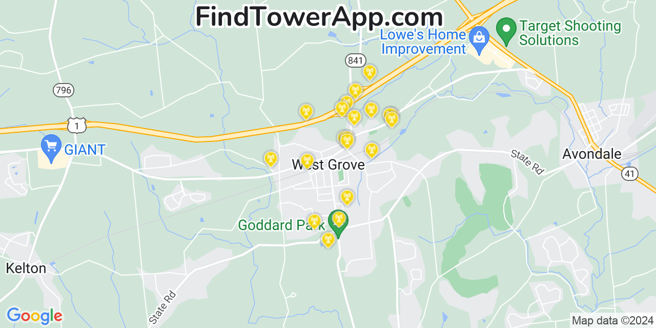 T-Mobile 4G/5G cell tower coverage map West Grove, Pennsylvania