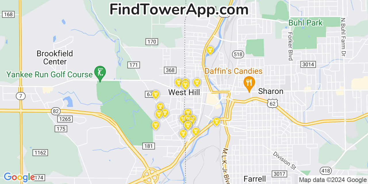 AT&T 4G/5G cell tower coverage map West Hill, Ohio