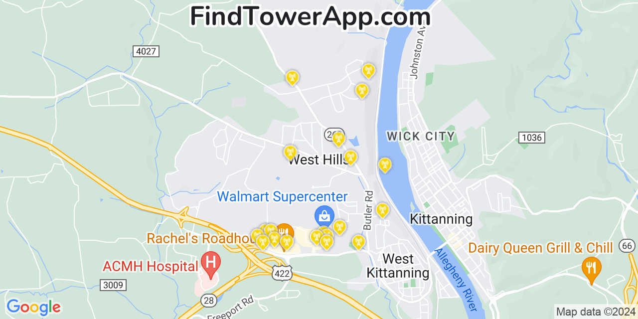 T-Mobile 4G/5G cell tower coverage map West Hills, Pennsylvania