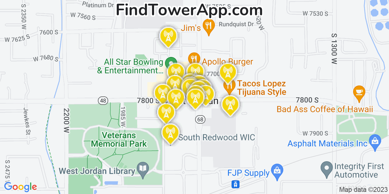 Verizon 4G/5G cell tower coverage map West Jordan, Utah