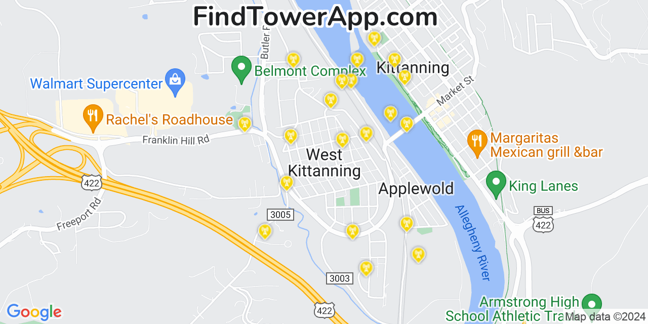 AT&T 4G/5G cell tower coverage map West Kittanning, Pennsylvania