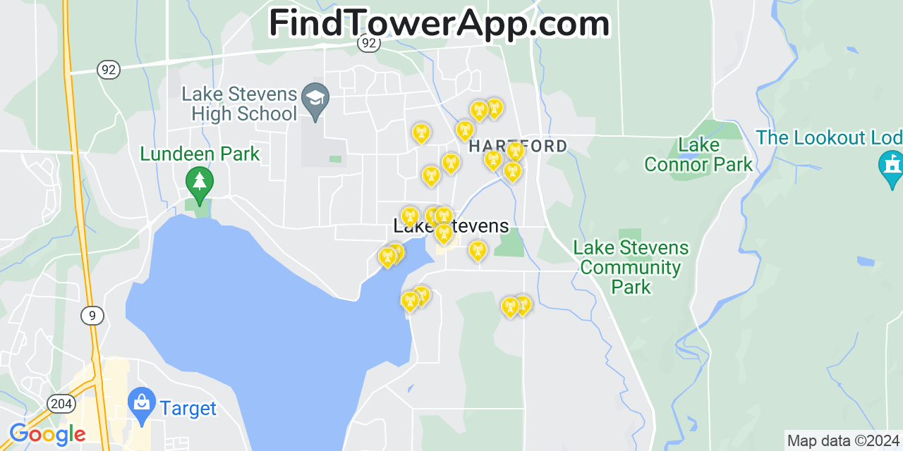 Verizon 4G/5G cell tower coverage map West Lake Stevens, Washington