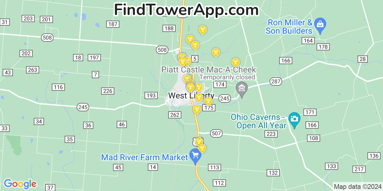 AT&T 4G/5G cell tower coverage map West Liberty, Ohio