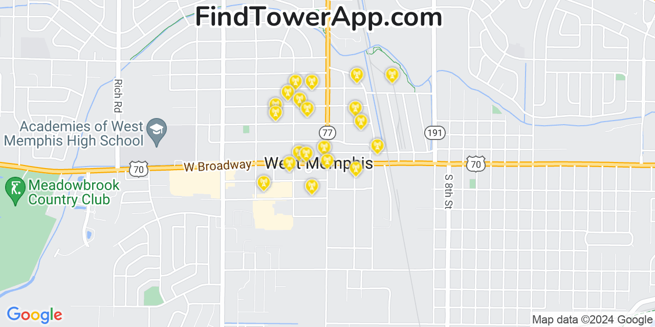 T-Mobile 4G/5G cell tower coverage map West Memphis, Arkansas