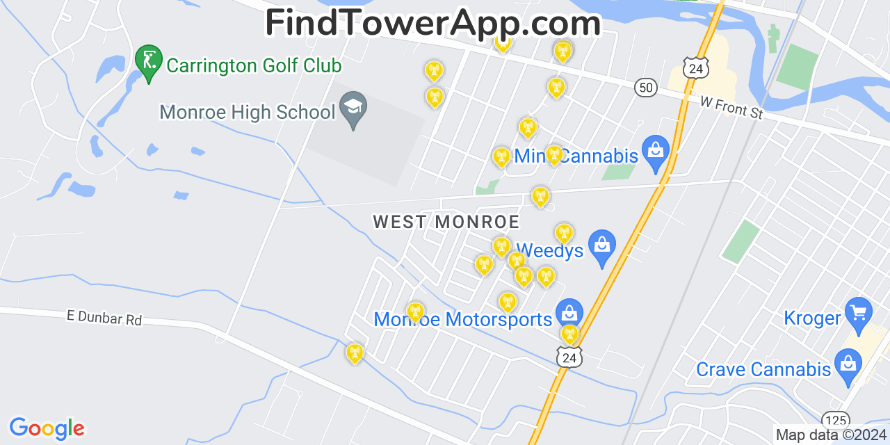 AT&T 4G/5G cell tower coverage map West Monroe, Michigan