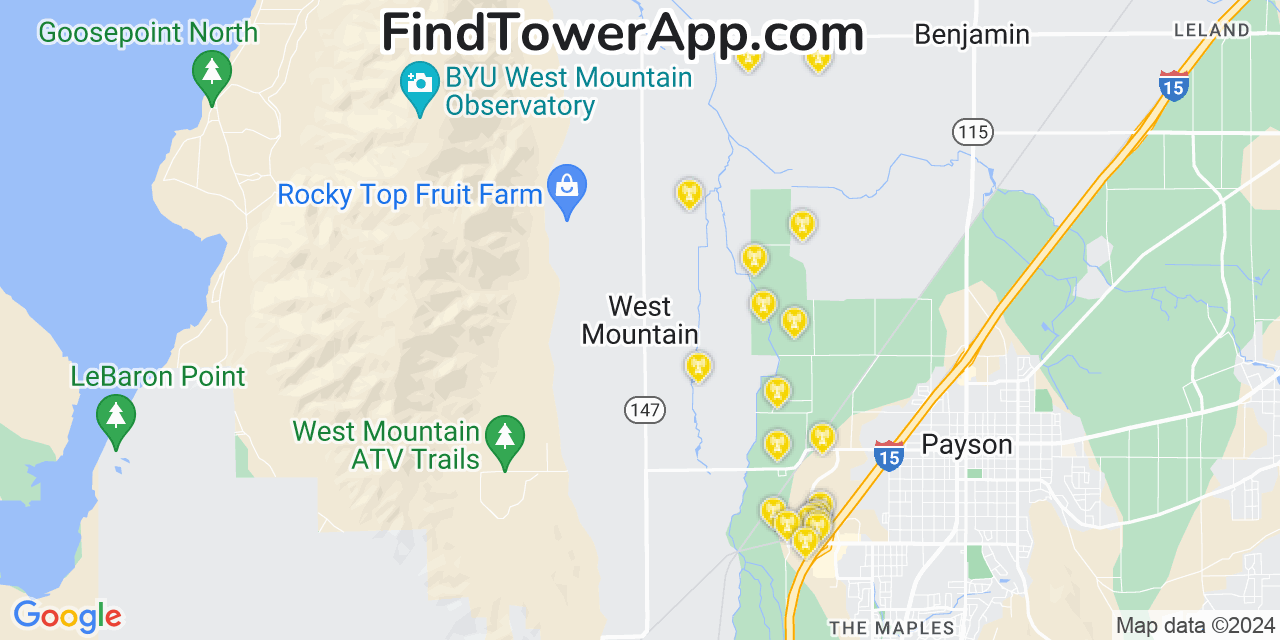 AT&T 4G/5G cell tower coverage map West Mountain, Utah