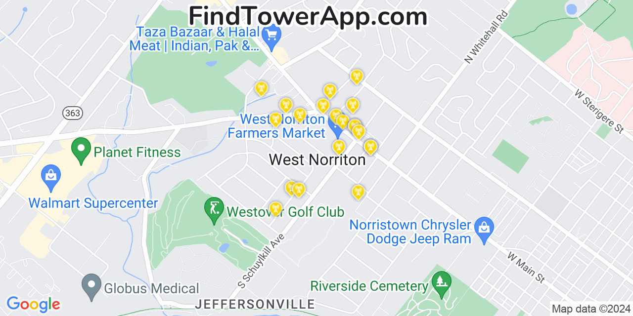 Verizon 4G/5G cell tower coverage map West Norriton, Pennsylvania