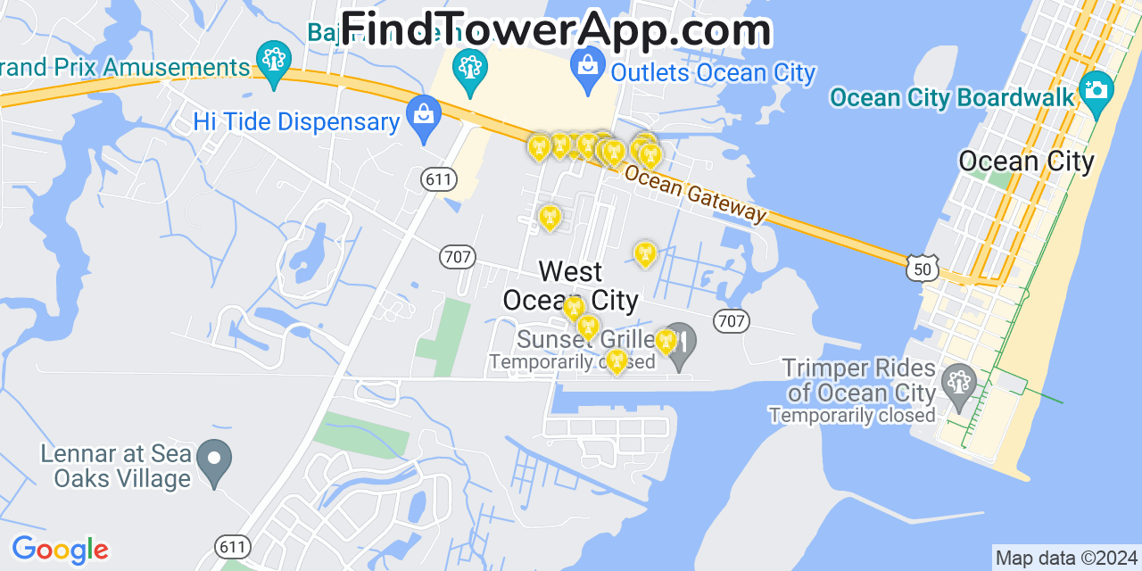 T-Mobile 4G/5G cell tower coverage map West Ocean City, Maryland