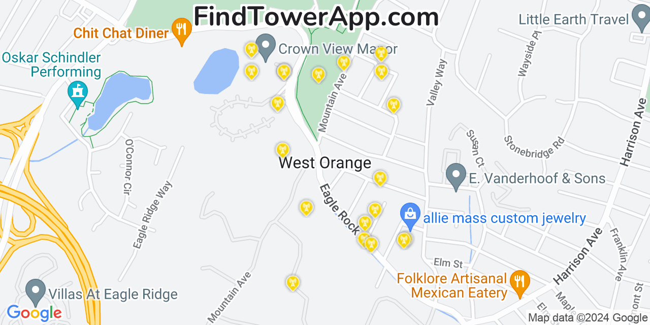 AT&T 4G/5G cell tower coverage map West Orange, New Jersey