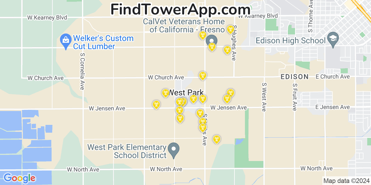 AT&T 4G/5G cell tower coverage map West Park, California