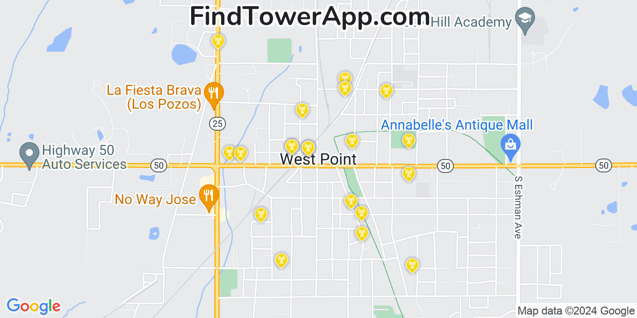 AT&T 4G/5G cell tower coverage map West Point, Mississippi