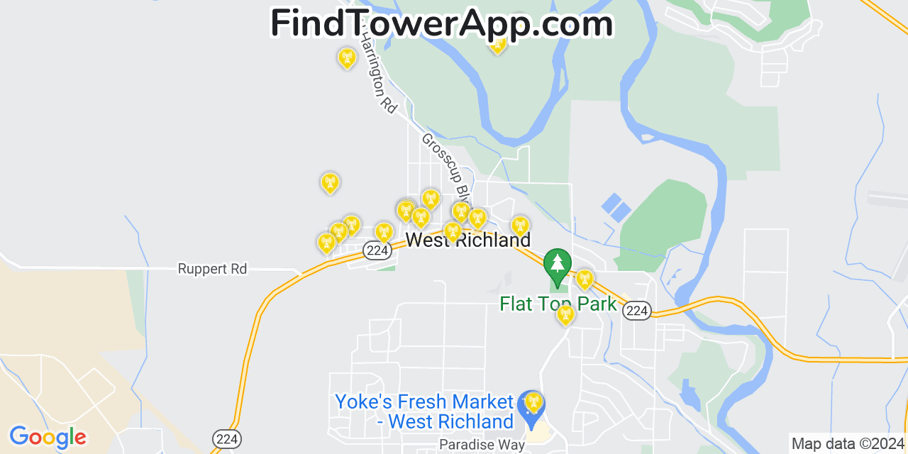 AT&T 4G/5G cell tower coverage map West Richland, Washington