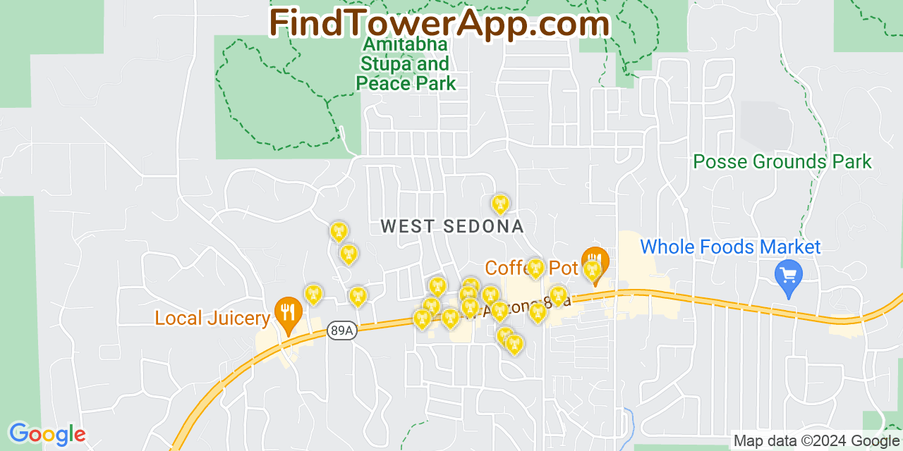 AT&T 4G/5G cell tower coverage map West Sedona, Arizona