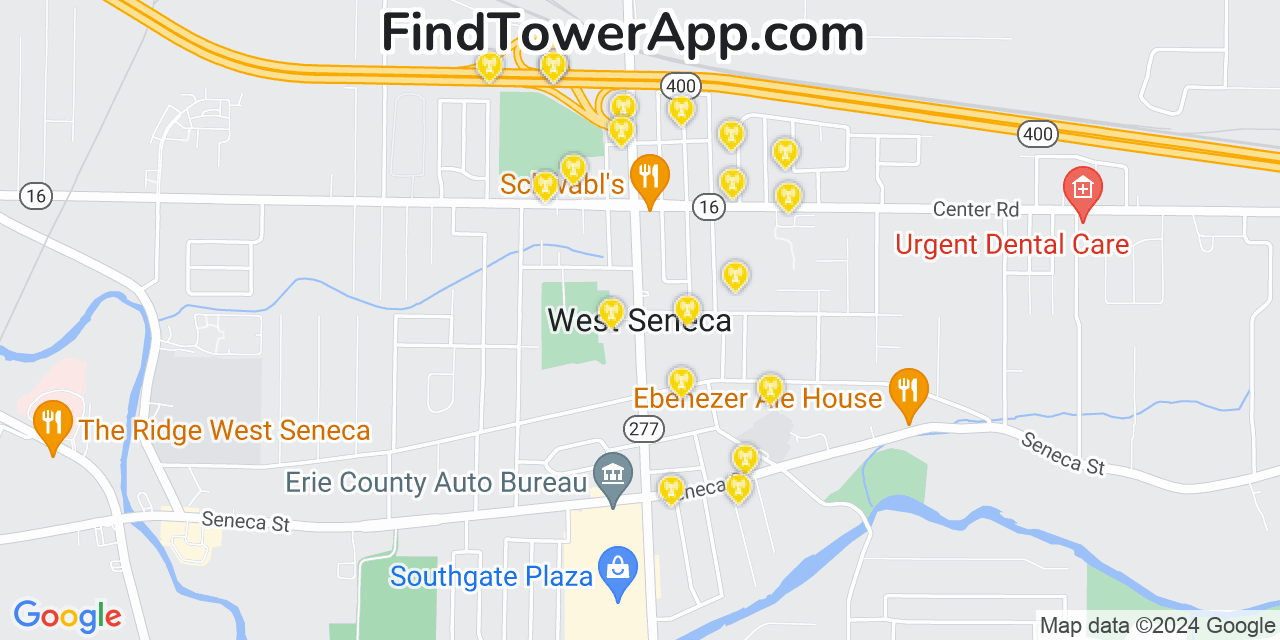 Verizon 4G/5G cell tower coverage map West Seneca, New York