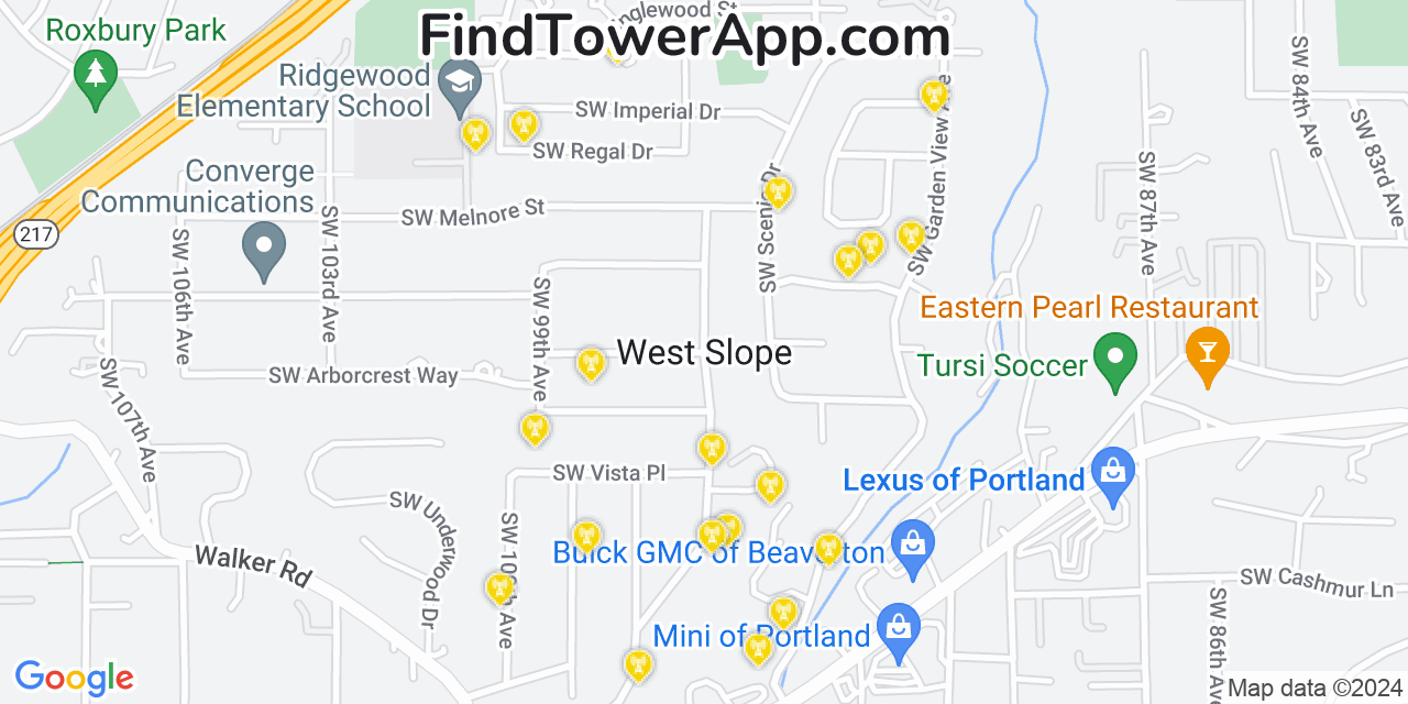 T-Mobile 4G/5G cell tower coverage map West Slope, Oregon