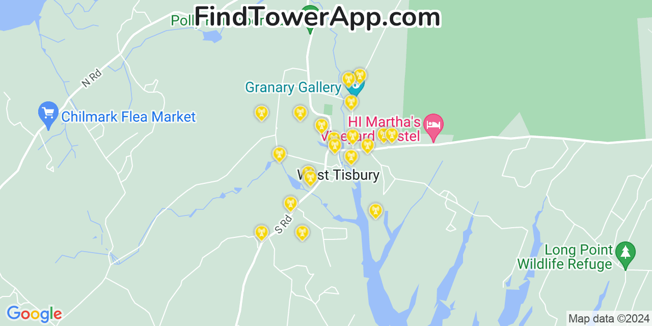 AT&T 4G/5G cell tower coverage map West Tisbury, Massachusetts