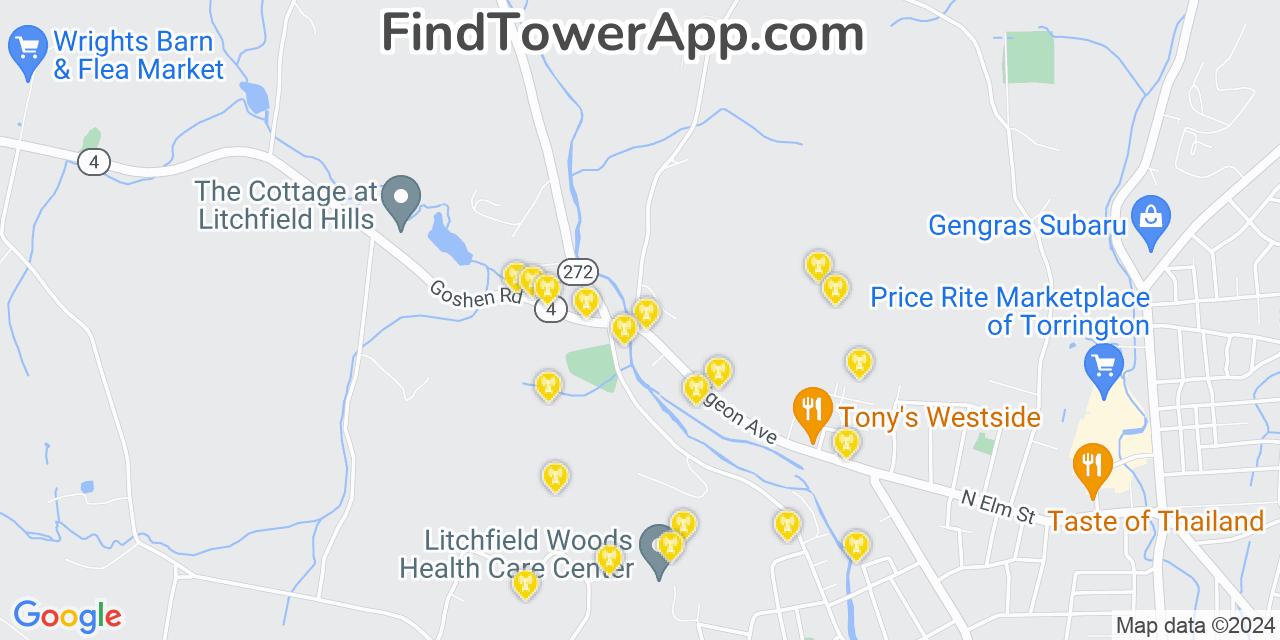 AT&T 4G/5G cell tower coverage map West Torrington, Connecticut