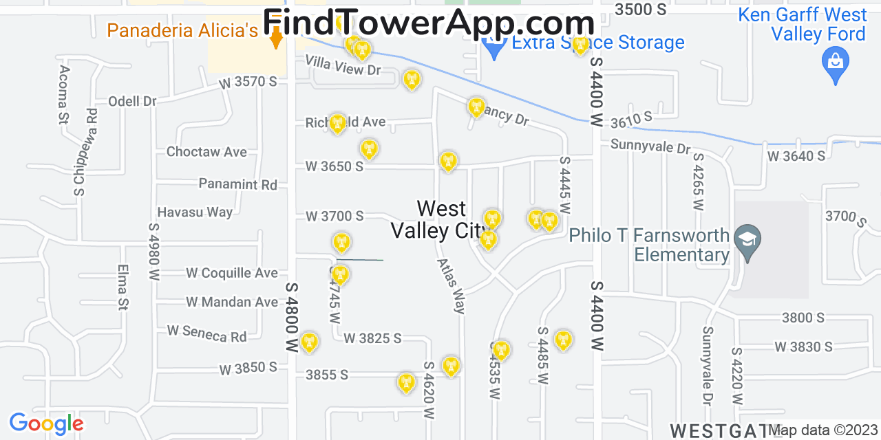 AT&T 4G/5G cell tower coverage map West Valley City, Utah