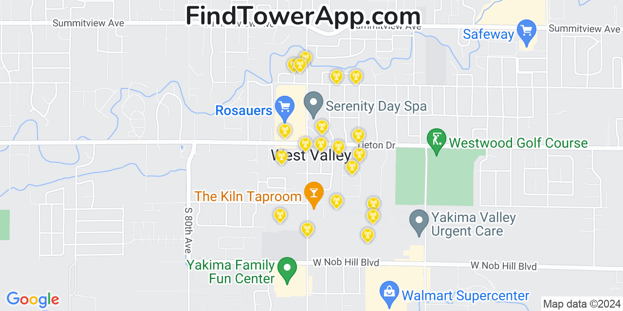 AT&T 4G/5G cell tower coverage map West Valley, Washington