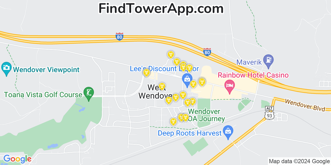 AT&T 4G/5G cell tower coverage map West Wendover, Nevada