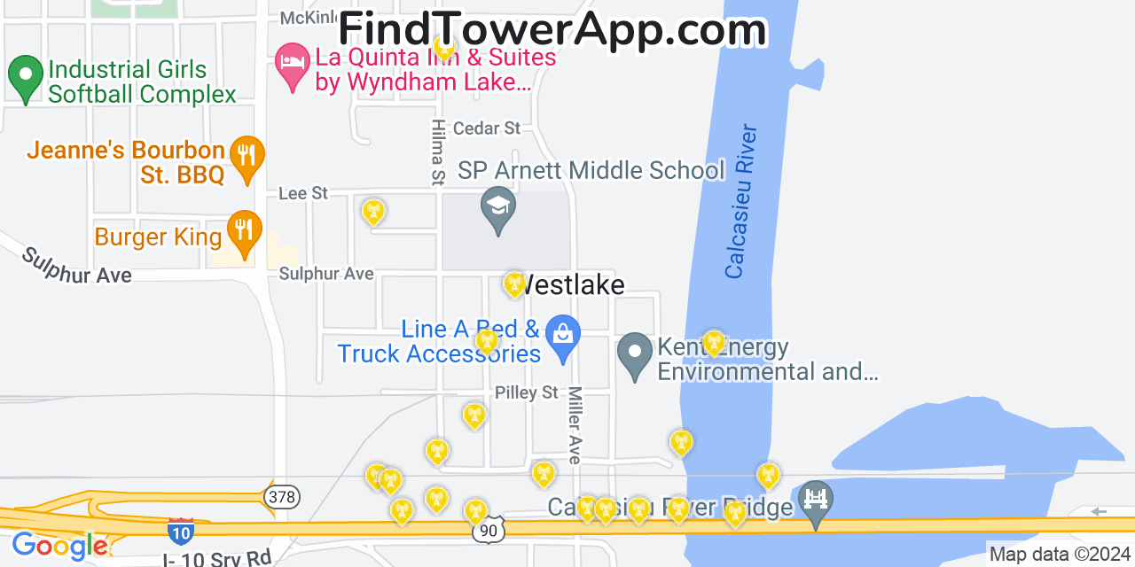 AT&T 4G/5G cell tower coverage map Westlake, Louisiana