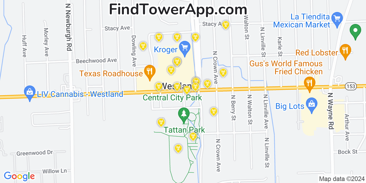 Verizon 4G/5G cell tower coverage map Westland, Michigan