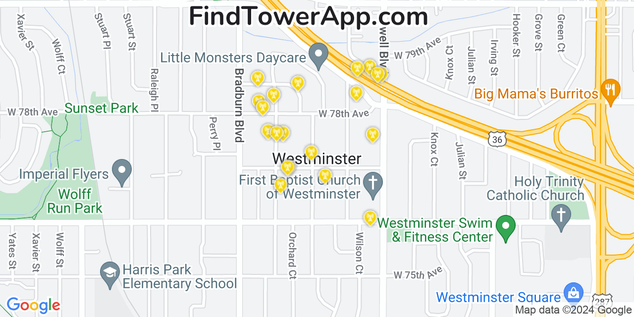 AT&T 4G/5G cell tower coverage map Westminster, Colorado