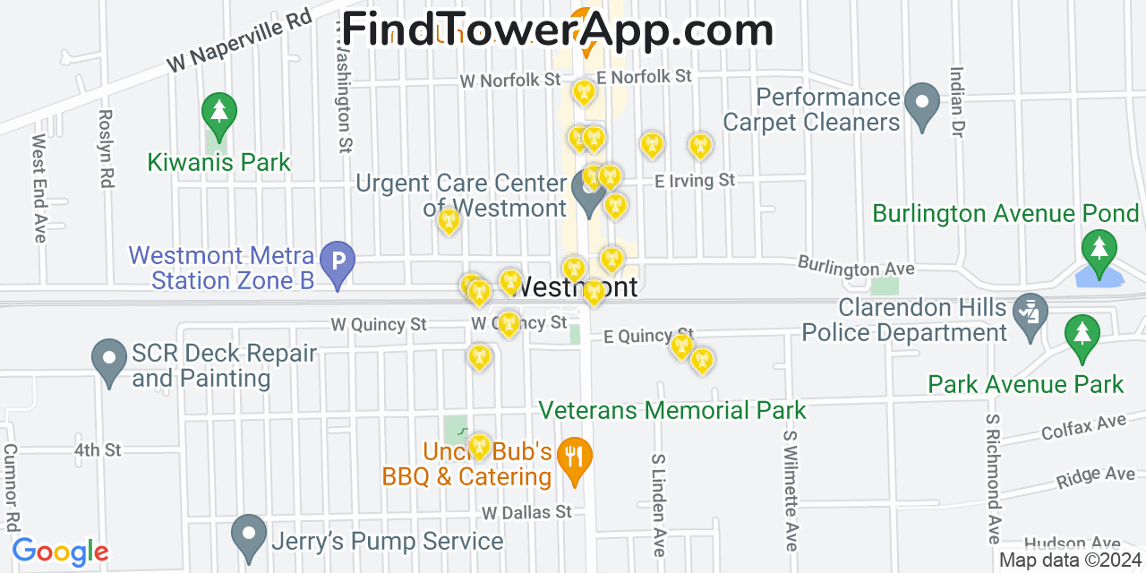 Verizon 4G/5G cell tower coverage map Westmont, Illinois