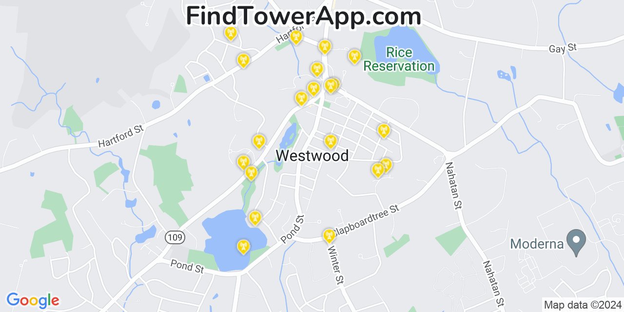 Verizon 4G/5G cell tower coverage map Westwood, Massachusetts