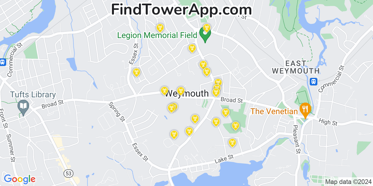 Verizon 4G/5G cell tower coverage map Weymouth, Massachusetts