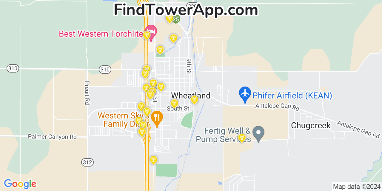 Verizon 4G/5G cell tower coverage map Wheatland, Wyoming