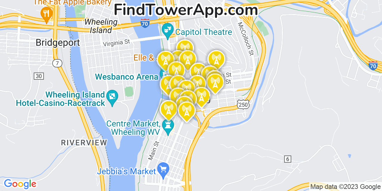 Wheeling West Virginia Cell Tower Coverage Map