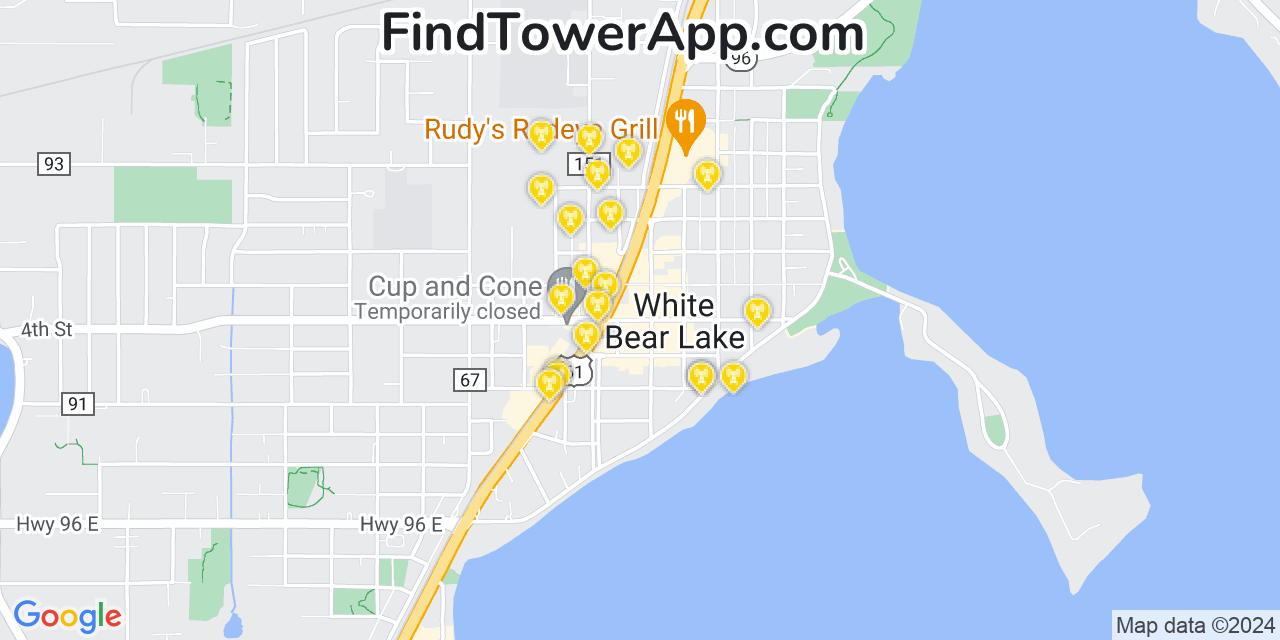 Verizon 4G/5G cell tower coverage map White Bear Lake, Minnesota