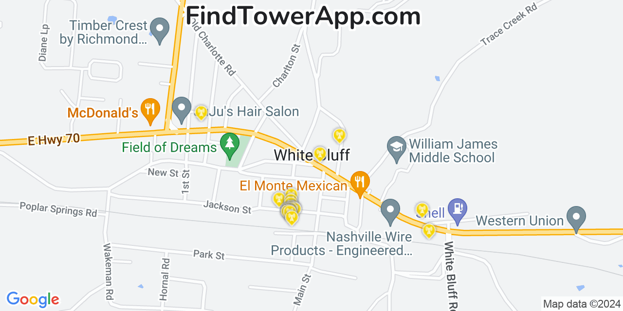 AT&T 4G/5G cell tower coverage map White Bluff, Tennessee