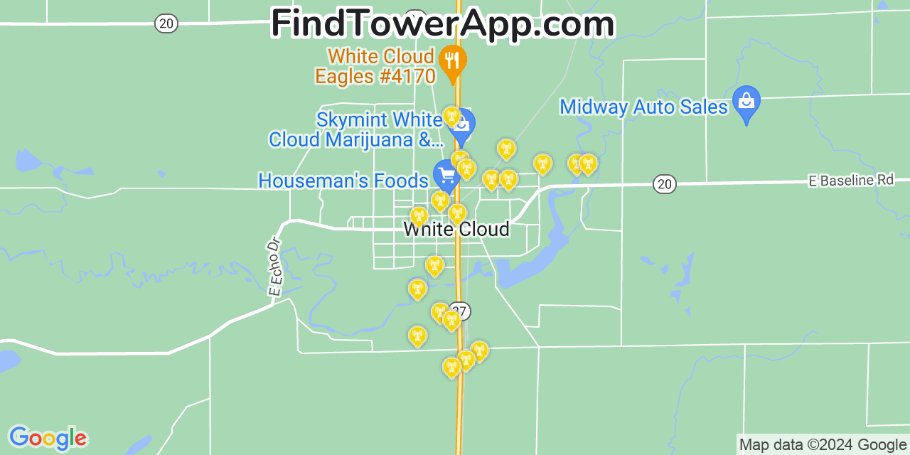 Verizon 4G/5G cell tower coverage map White Cloud, Michigan