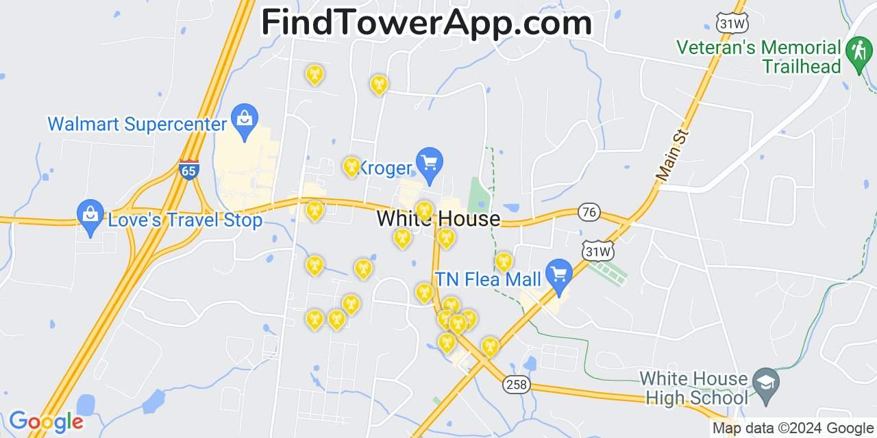 AT&T 4G/5G cell tower coverage map White House, Tennessee